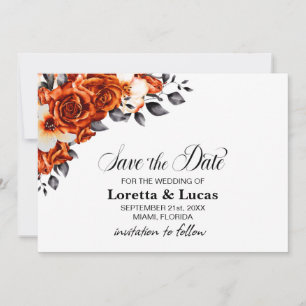 Burnt Orange Rose Floral Wedding Save the Date
