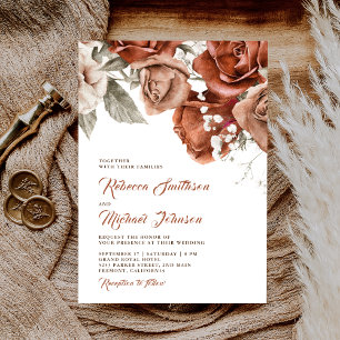 Burnt Orange Roses Terracotta Floral Wedding Invit Invitation