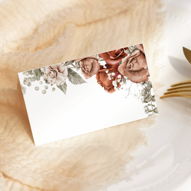 Burnt Orange Roses Terracotta Floral Wedding Place Card (Creator Uploaded)