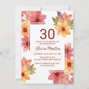 Burnt Orange Russet Autumn Flower Any Age Birthday Invitation