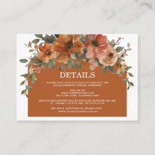 Burnt Orange Rust Copper Floral Wedding Details Enclosure Card