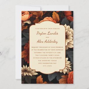 Burnt Orange Rust  Cream Fall Floral Wedding Invitation