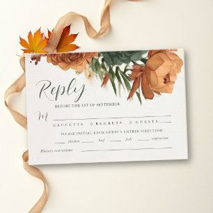 Burnt Orange Rust Green Boho Pampas Fall Wedding RSVP Card