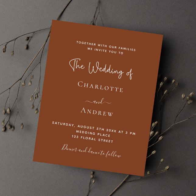 Burnt orange rust script budget wedding invitation flyer (Creator Uploaded)