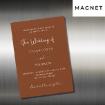 Burnt orange rust script luxury wedding magnetic invitation<br><div class="desc">Burnt orange,  rust colored background.  Personalize and add your names and the details. White text. 
Back: burnt orange background.</div>