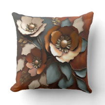 Burnt Orange Rust Teal Floral Print