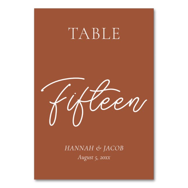Burnt Orange Rust Wedding Fifteen Table Number (Front)