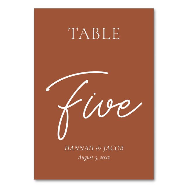 Burnt Orange Rust Wedding Five Table Number (Front)