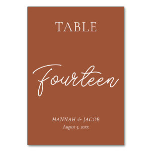Burnt Orange Rust Wedding Fourteen Table Number