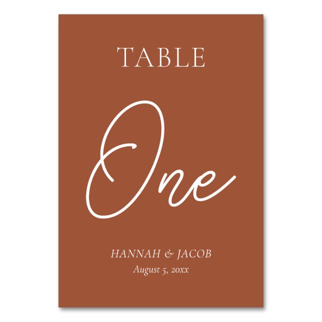 Burnt Orange Rust Wedding One Table Number (Front)