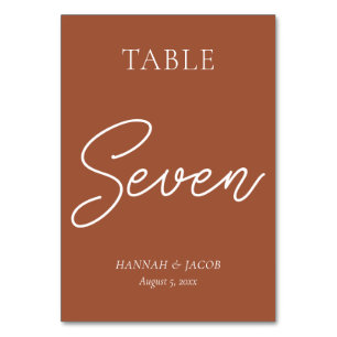 Burnt Orange Rust Wedding Seven Table Number