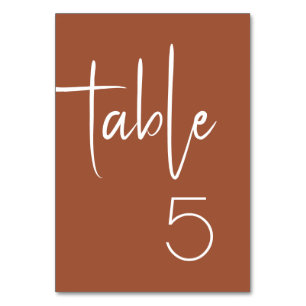 Burnt Orange Rust Wedding Table Number