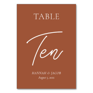 Burnt Orange Rust Wedding Ten Table Number