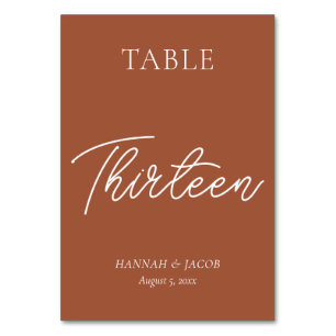 Burnt Orange Rust Wedding Thirteen Table Number