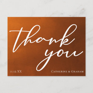 Burnt Orange Rustic Autumn Wedding Thank You Postcard