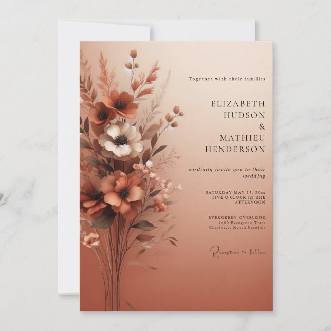 Burnt Orange Rustic Bloom Wedding Invitation (Front)