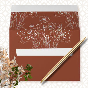 Burnt Orange Rustic Boho Simple Floral Wedding  Envelope