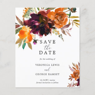 Burnt Orange Rustic Budget Wedding Save the Date Flyer