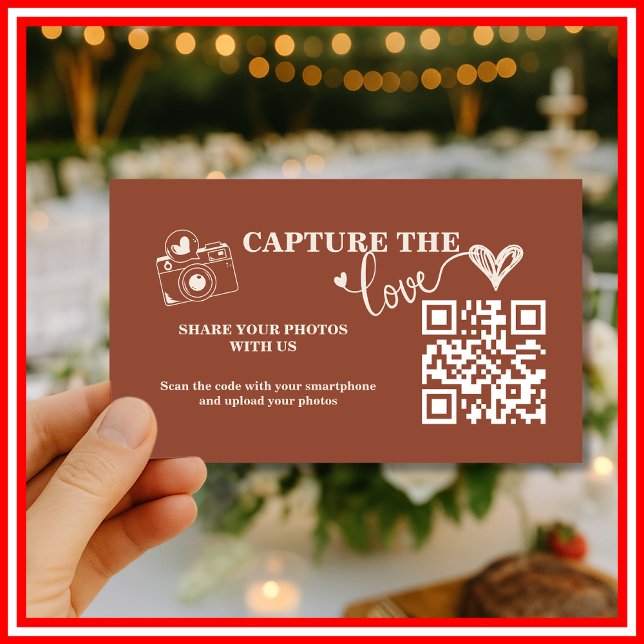 Burnt Orange Rustic Capture The Love QR Wedding Enclosure Card (Creator Uploaded)
