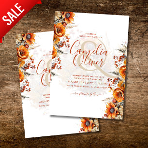 Burnt Orange Rustic Fall Floral Winter Boho Script Invitation