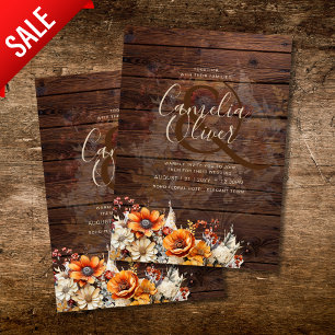 Burnt Orange Rustic Fall Floral Winter Boho Script Invitation