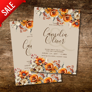 Burnt Orange Rustic Fall Floral Winter Boho Script Invitation