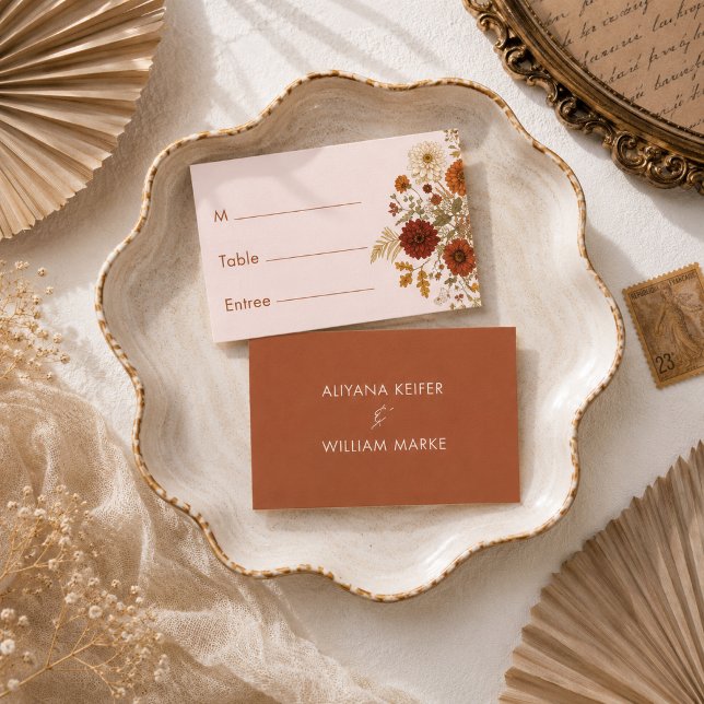 Burnt Orange Rustic Fall Leaves Entree Choice Place Card (Creator Uploaded)