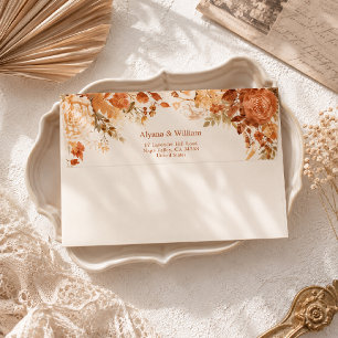 Burnt Orange Rustic Fall Leaves Wedding Envelope