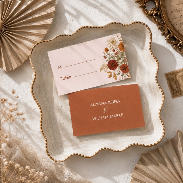 Burnt Orange Rustic Fall Leaves Wedding Table Place Card (Creator Uploaded)