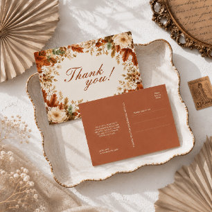 Burnt Orange Rustic Fall Leaves Wedding Thank You Postcard