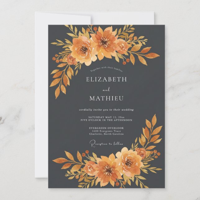 Burnt Orange Rustic Floral Wedding Invitation (Front)