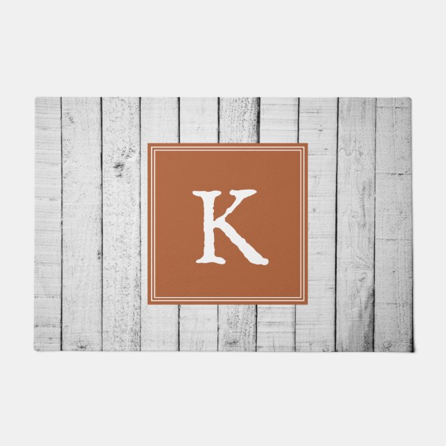 Burnt Orange Rustic Monogram Doormat (Front)