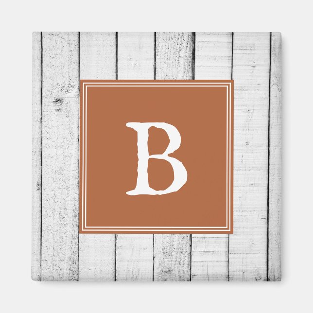 Burnt Orange Rustic Monogram Magnet (Front)