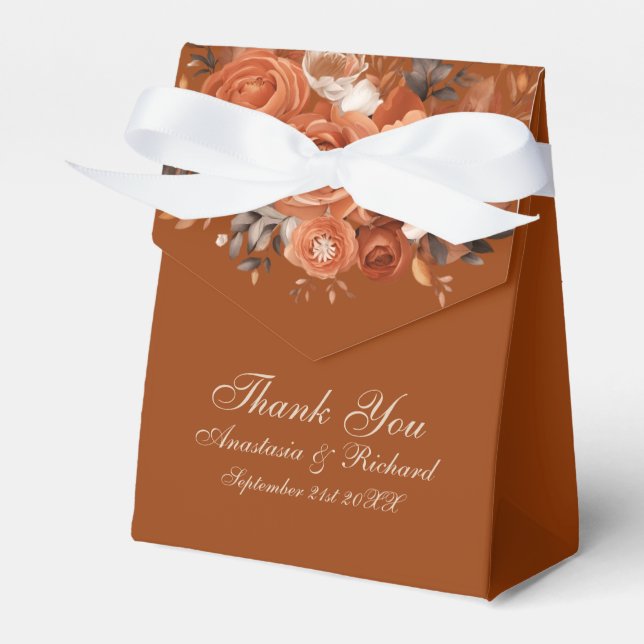 Burnt Orange Rustic Thank You Wedding Favour Box (Front Side)