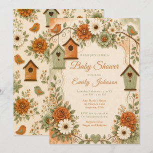 Burnt Orange Sage Green Fall Baby Shower Invitation