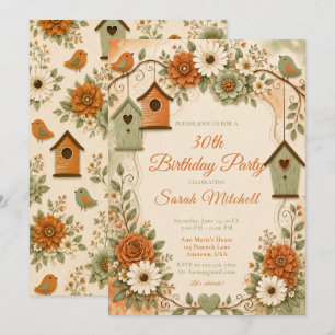 Burnt Orange Sage Green Fall Birthday Party Invitation