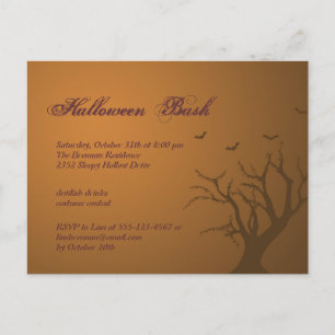 Burnt orange scary tree Halloween party invitation Postcard