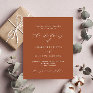 Burnt orange script budget wedding invitation
