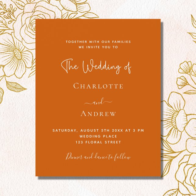 Burnt orange script budget wedding invitation flyer (Creator Uploaded)