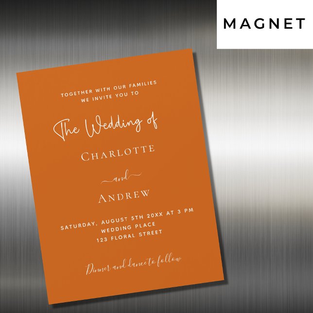 Burnt orange script luxury wedding magnetic invitation (Creator Uploaded)