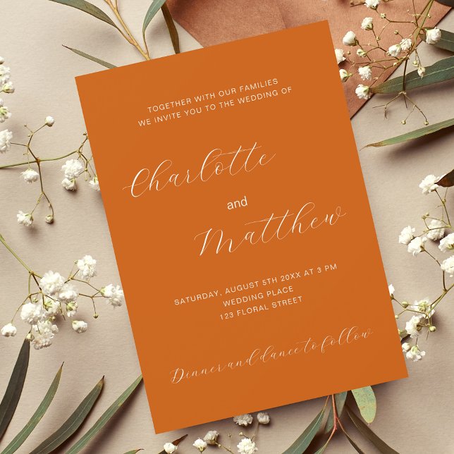 Burnt orange script wedding invitation (Creator Uploaded)