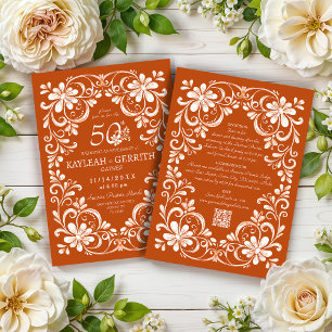 Burnt Orange Shabby Chic QR Anniversary Invitation