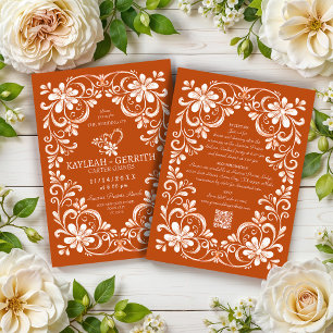 Burnt Orange Shabby Chic QR Wedding Invitation