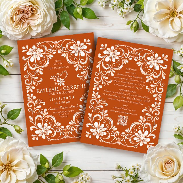 Burnt Orange Shabby Chic QR Wedding Invitation (Creator Uploaded)