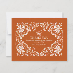 Burnt Orange Shabby Chic Thank You Card