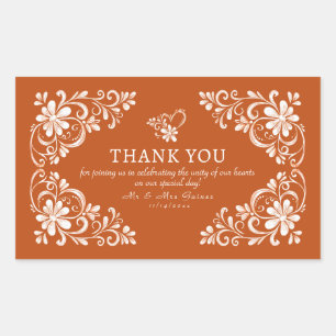 Burnt Orange Shabby Chic Thank You Wedding Sticker