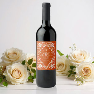 Burnt Orange Shabby Chic Wedding Wine Label