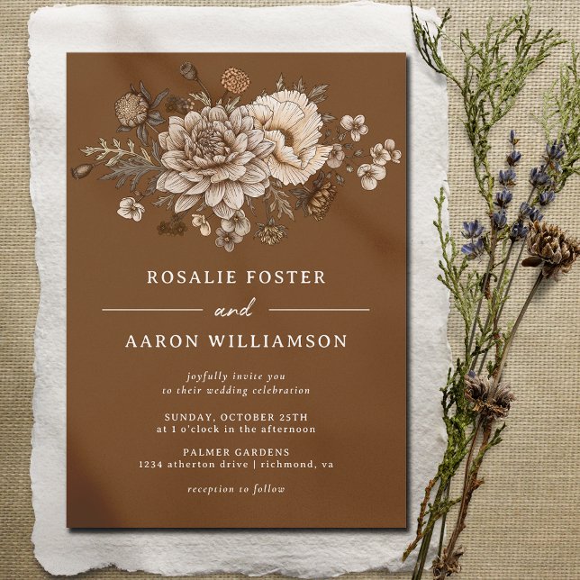 Burnt Orange Sienna | Elegant Boho Floral Wedding Invitation (Creator Uploaded)