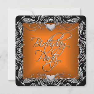 Burnt Orange Silver Black Birthday Party Invitation