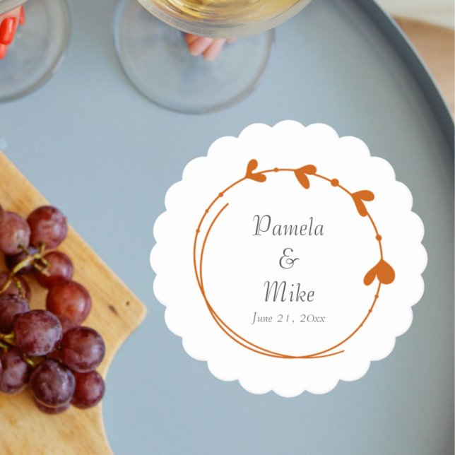 Burnt Orange Simple Heart Wreath Wedding Paper Coaster (In Situ Wedding)
